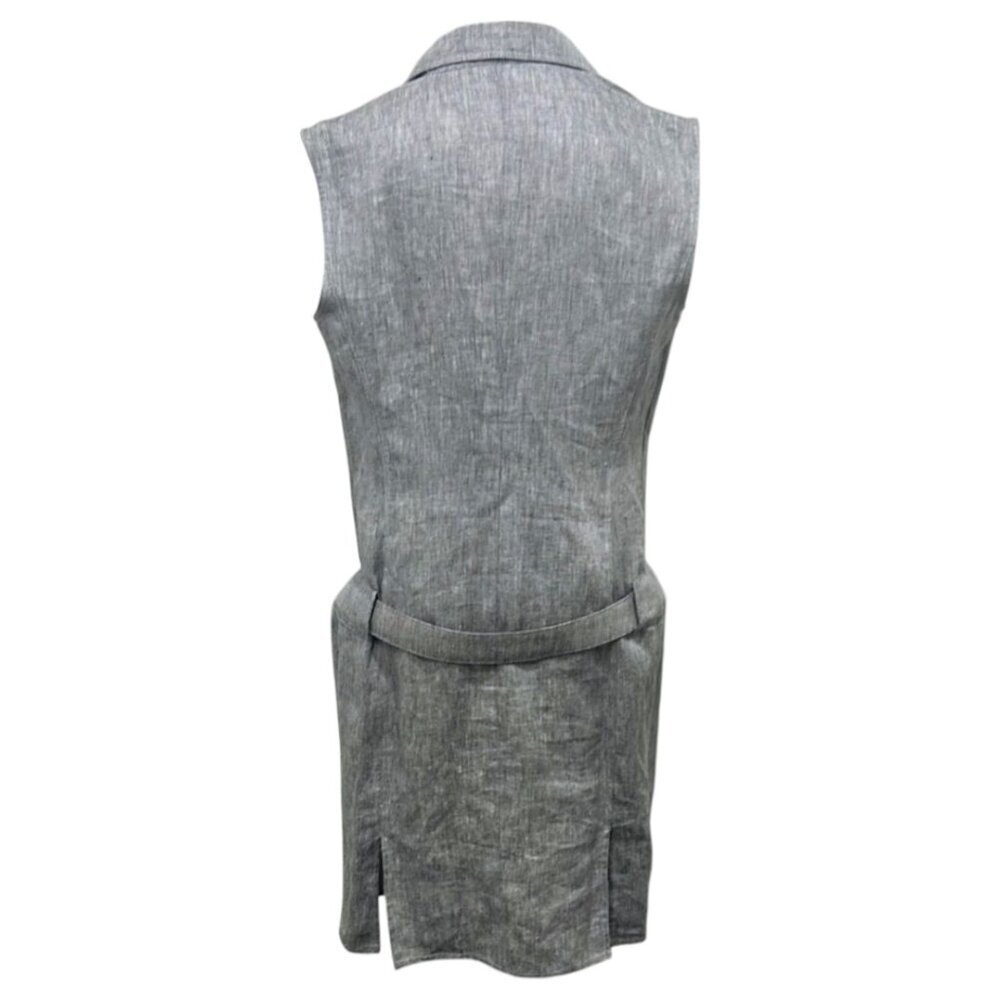 Genny Italy Linen Dress Size 8 Grey Belted Knee-Length - Picture 5 of 16